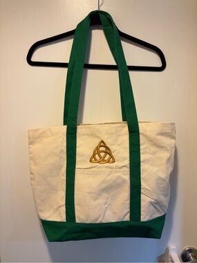 Irish Celtic Trinity Knot Canvas Tote Bag | Green & Natural | Ireland Souvenir